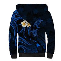 Personalised Kauai Hawaii Sherpa Hoodie Polynesian Tattoo and Pacific Plumeria Blue Vibe LT9 - Polynesian Pride