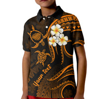 Personalised Kauai Hawaii Kid Polo Shirt Polynesian Tattoo and Pacific Plumeria Gold Vibe LT9 Kid Gold - Polynesian Pride