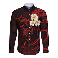 Personalised Kahoolawe Hawaii Long Sleeve Button Shirt Polynesian Tattoo and Pacific Plumeria Red Vibe LT9 Unisex Red - Polynesian Pride