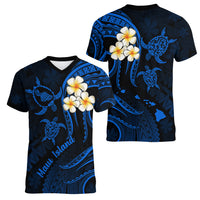 Hawaii Women V Neck T Shirt Maui Islands Pacific Plumeria Blue Vibe LT9 - Polynesian Pride