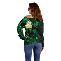 Hawaii Off Shoulder Sweater Maui Islands Pacific Plumeria Green Vibe LT9 - Polynesian Pride