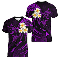 Hawaii Women V Neck T Shirt Maui Islands Pacific Plumeria Purple Vibe LT9 - Polynesian Pride