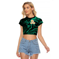 Hawaii Raglan Cropped T Shirt Maui Islands Pacific Plumeria Turquoise Vibe LT9 Female Turquoise - Polynesian Pride