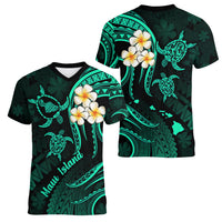 Hawaii Women V Neck T Shirt Maui Islands Pacific Plumeria Turquoise Vibe LT9 - Polynesian Pride