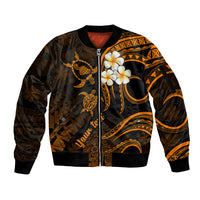 Personalised Maui Hawaii Sleeve Zip Bomber Jacket Polynesian Tattoo and Pacific Plumeria Gold Vibe LT9 Unisex Gold - Polynesian Pride