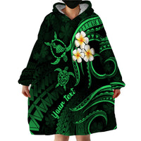 Personalised Maui Hawaii Wearable Blanket Hoodie Polynesian Tattoo and Pacific Plumeria Green Vibe LT9 - Polynesian Pride