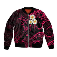 Personalised Maui Hawaii Bomber Jacket Polynesian Tattoo and Pacific Plumeria Pink Vibe LT9 Unisex Pink - Polynesian Pride