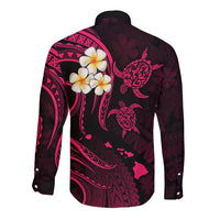 Personalised Maui Hawaii Long Sleeve Button Shirt Polynesian Tattoo and Pacific Plumeria Pink Vibe LT9 - Polynesian Pride