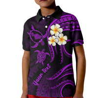 Personalised Maui Hawaii Kid Polo Shirt Polynesian Tattoo and Pacific Plumeria Purple Vibe LT9 Kid Purple - Polynesian Pride