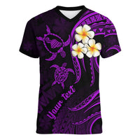 Personalised Maui Hawaii Women V Neck T Shirt Polynesian Tattoo and Pacific Plumeria Purple Vibe LT9 Female Purple - Polynesian Pride