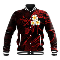 Personalised Maui Hawaii Baseball Jacket Polynesian Tattoo and Pacific Plumeria Red Vibe LT9 Unisex Red - Polynesian Pride