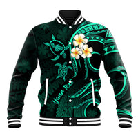 Personalised Maui Hawaii Baseball Jacket Polynesian Tattoo and Pacific Plumeria Turquoise Vibe LT9 Unisex Turquoise - Polynesian Pride