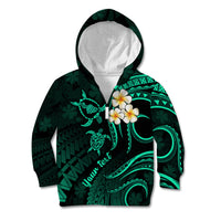 Personalised Maui Hawaii Kid Hoodie Polynesian Tattoo and Pacific Plumeria Turquoise Vibe LT9 Zip Hoodie Turquoise - Polynesian Pride