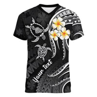 Personalised Maui Hawaii Women V Neck T Shirt Polynesian Tattoo and Pacific Plumeria White Vibe LT9 Female White - Polynesian Pride