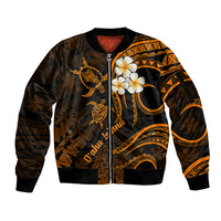 Hawaii Sleeve Zip Bomber Jacket Oahu Islands Pacific Plumeria Gold Vibe LT9 Unisex Gold - Polynesian Pride