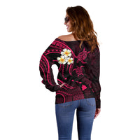 Hawaii Off Shoulder Sweater Oahu Islands Pacific Plumeria Pink Vibe LT9 - Polynesian Pride