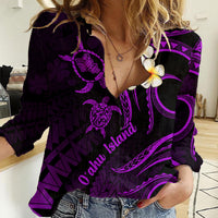 Hawaii Women Casual Shirt Oahu Islands Pacific Plumeria Purple Vibe LT9 Female Purple - Polynesian Pride