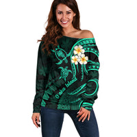 Hawaii Off Shoulder Sweater Oahu Islands Pacific Plumeria Turquoise Vibe LT9 Women Turquoise - Polynesian Pride