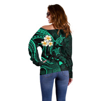 Hawaii Off Shoulder Sweater Oahu Islands Pacific Plumeria Turquoise Vibe LT9 - Polynesian Pride