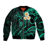 Hawaii Sleeve Zip Bomber Jacket Oahu Islands Pacific Plumeria Turquoise Vibe LT9 Unisex Turquoise - Polynesian Pride