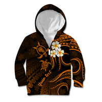 Personalised Oahu Hawaii Kid Hoodie Polynesian Tattoo and Pacific Plumeria Gold Vibe LT9 Zip Hoodie Gold - Polynesian Pride