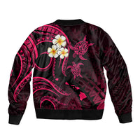 Personalised Oahu Hawaii Sleeve Zip Bomber Jacket Polynesian Tattoo and Pacific Plumeria Pink Vibe LT9 - Polynesian Pride