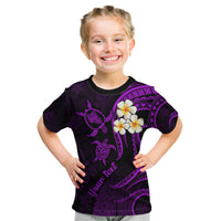 Personalised Oahu Hawaii Kid T Shirt Polynesian Tattoo and Pacific Plumeria Purple Vibe LT9 Purple - Polynesian Pride