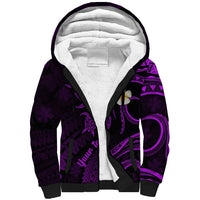 Personalised Oahu Hawaii Sherpa Hoodie Polynesian Tattoo and Pacific Plumeria Purple Vibe LT9 Unisex Purple - Polynesian Pride