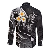 Personalised Oahu Hawaii Long Sleeve Button Shirt Polynesian Tattoo and Pacific Plumeria White Vibe LT9 - Polynesian Pride