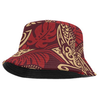 Luxury Red Monstera Bucket Hat Polynesian Tribal Pattern - Polynesian Pride