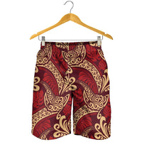 Luxury Red Monstera Shorts for Men Polynesian Tribal Pattern - Polynesian Pride