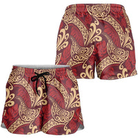 Luxury Red Monstera Shorts for Women Polynesian Tribal Pattern - Polynesian Pride