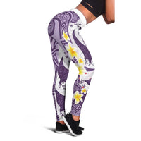 Maori Manta Ray Plumeria Deep Purple Leggings LT01 - Polynesian Pride