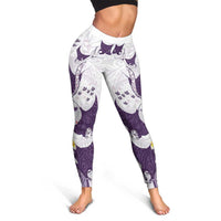 Maori Manta Ray Plumeria Deep Purple Leggings LT01 - Polynesian Pride