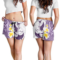Maori Manta Ray Plumeria Deep Purple Shorts for Women - Polynesian Pride