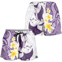Maori Manta Ray Plumeria Deep Purple Shorts for Women - Polynesian Pride