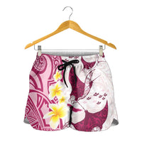 Maori Manta Ray Plumeria Royal Pink Shorts for Women - Polynesian Pride