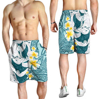 Maori Manta Ray Plumeria Teal Shorts for Men - Polynesian Pride