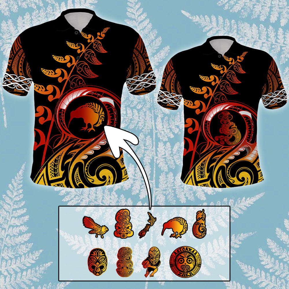 Custom New Zealand Polo Shirt Aotearoa Symbols with Maori Fern Reggae Arty Color CTM09 - Polynesian Pride