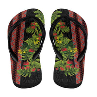 Maori Tukutuku Flip Flops with Ferns Pohutukawa and Kowhai Tribal Moko Patterns