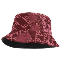 Maroon Aloha Hawaii Bucket Hat Hawaiian Kakau Ohia Lehua Lei - Polynesian Pride
