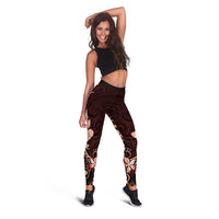 Matariki New Zealand Leggings Maori Pattern Red Galaxy - Polynesian Pride