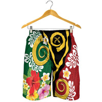 Melanesian Vanuatu Tribal Boar Tusk Shorts for Men Tropical Plants and Namele Motifs - Polynesian Pride