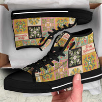 Mele Kalikimaka Hawaii Christmas High Top Shoes Melemele Mama Seamless Floral Motif - Polynesian Pride