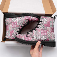 Mele Kalikimaka Hawaii Christmas Leather Boots Akala Seamless Floral Motif - Polynesian Pride