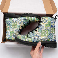 Mele Kalikimaka Hawaii Christmas Leather Boots Omaomao Seamless Floral Motif - Polynesian Pride