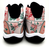 Mele Kalikimaka Hawaii Christmas Sneakers J11 Ulaula Seamless Floral Motif - Polynesian Pride