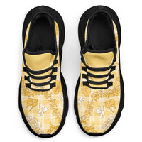 Melemele Aloha Hawaii Clunky Sneakers Plumeria Lei With Palaka Motif - Polynesian Pride