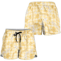 Melemele Aloha Hawaii Shorts for Women Plumeria Lei With Palaka Motif - Polynesian Pride