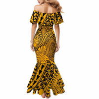 Hawaii Couples Matching Mermaid Dress and Hawaiian Shirt - Gold Polynesian Tribal Art LT14 - Polynesian Pride